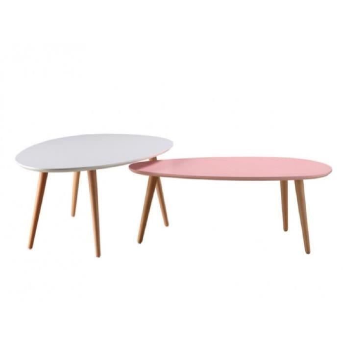 Tables Basses Gigognes Pamy Mdf Laque Hetre Massif Blanc