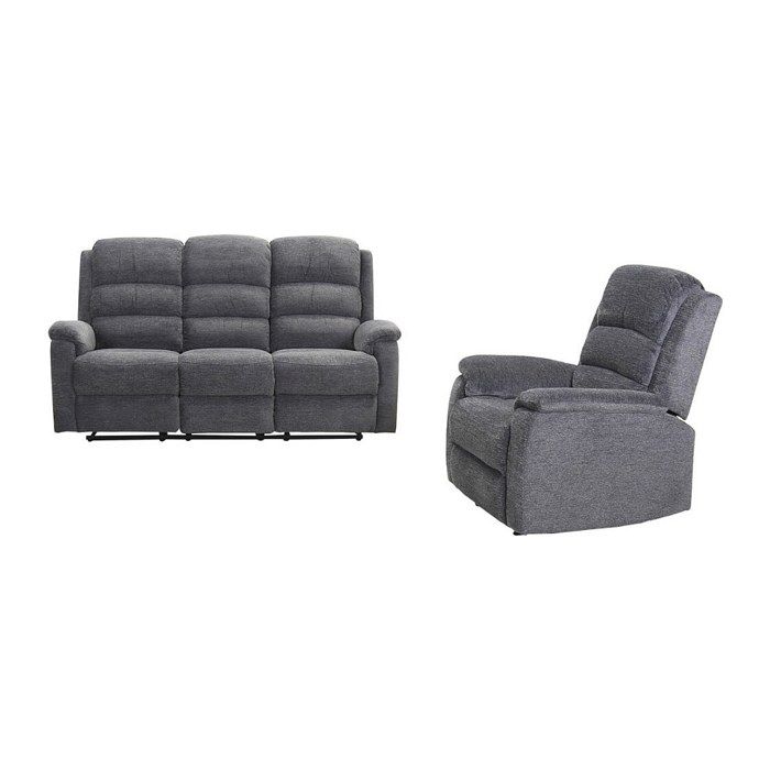 Canapé 3 places et fauteuil relax électrique en tissu gris NEVERS
