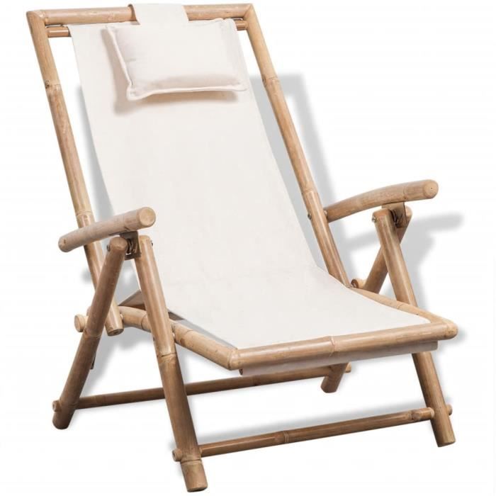 Chaise d'extérieur en bambou - Blanc - 62 x 86 x (71-91) cm
