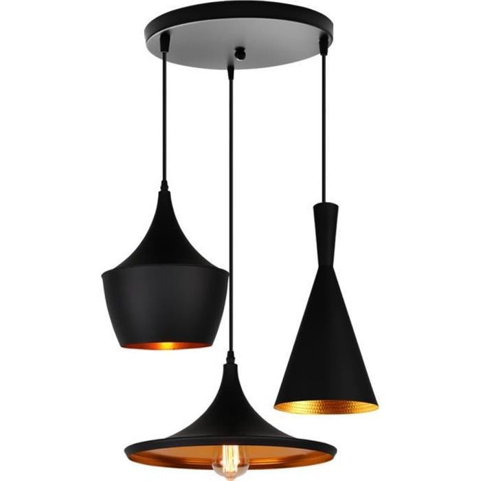 Suspension Lustre UNI - WOTTES - Noir - 3 Lampes - Vintage - Industriel