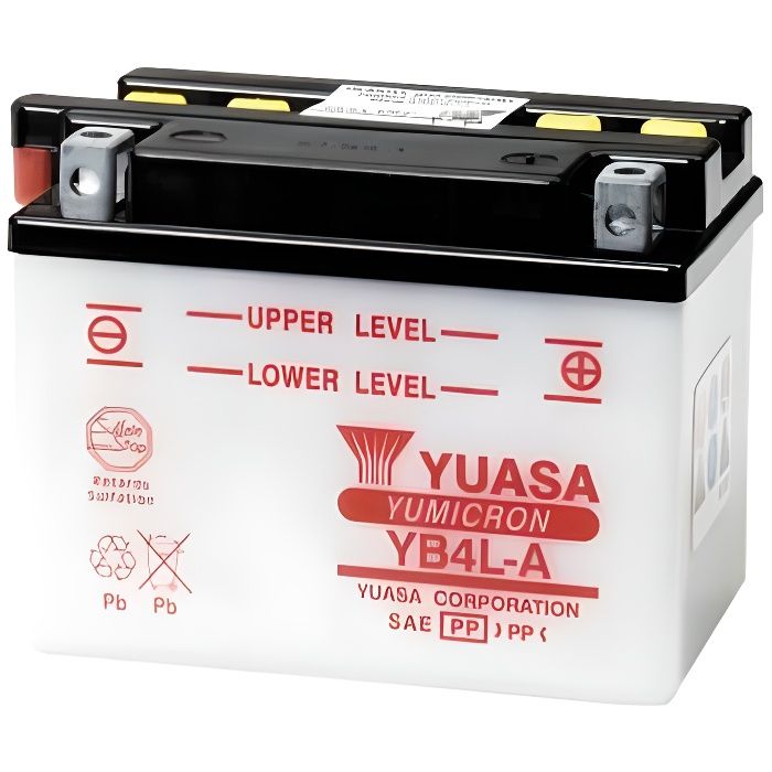 Batterie Yuasa pour Moto Kawasaki 250 KLR 1985 à 2000 YB4L-A / 12V 4Ah