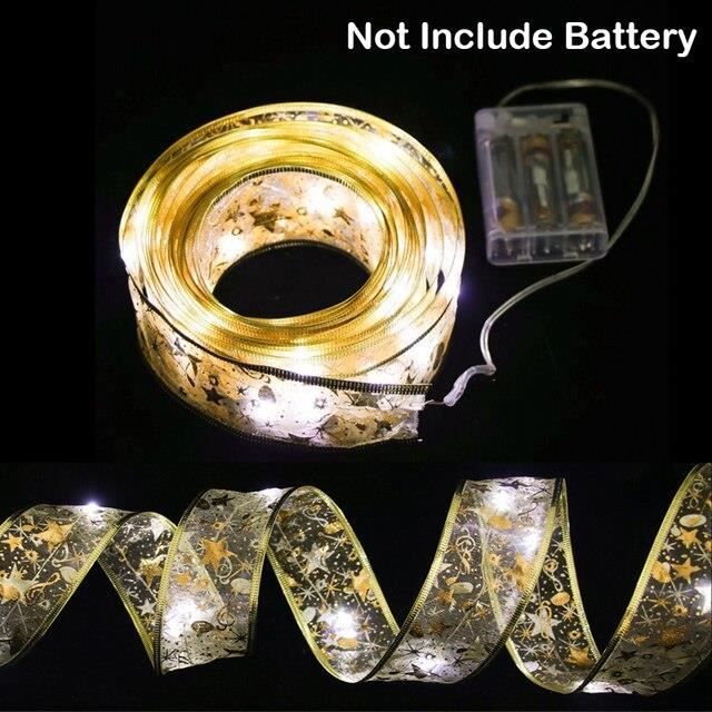 BOULE DE NOEL,white gold-1 Meter--Nœuds de ruban de noël 1-2-5M avec guirlande lumineuse LED 