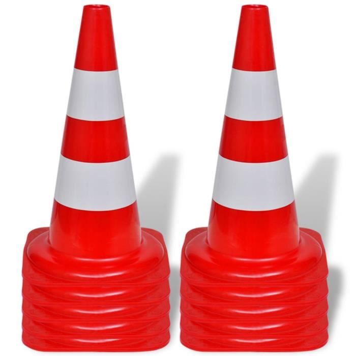 Cônes Signalétiques Blanc/Rouge - Lot De Cônes De Signalisation Haute Visibilité