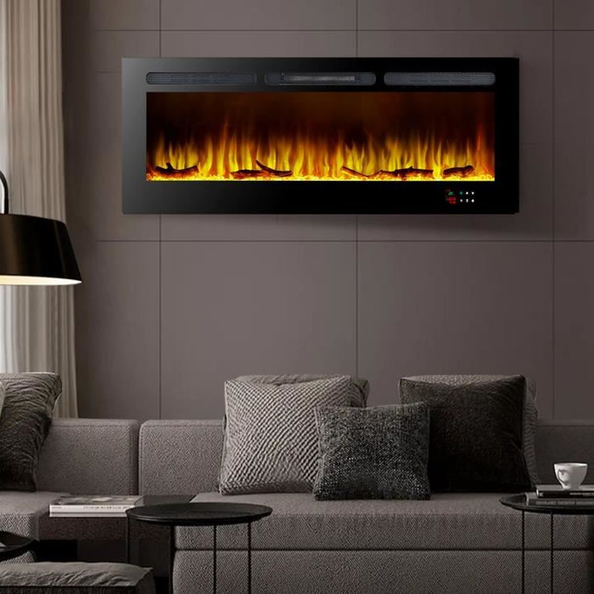 Fausse cheminée à batterie de simulation, décor de cheminée ornemental,  flamme réaliste, lumières de flamme LED