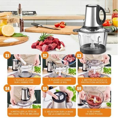 Cecotec Hachoir à Viande Électrique Crusher 1400 Steel – 1360 W – 1,5 Kg/min – 3 Grilles Inox – Vitesse Réglable & Sécurité