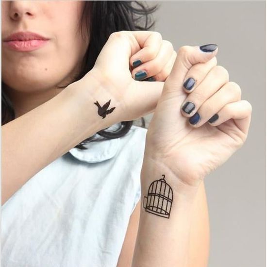 Planche De 4 Tatouages éphémères Oiseau Hors De Sa Cage Waterproof
