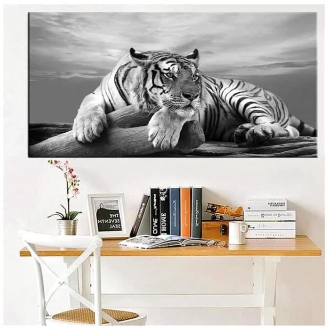 Tableau Toile Lion Famille – Art Mural Noir Et Blanc – Déco Salon Moderne – Format 60x90 Cm Sans Cadre – Impression Haute Qualité
