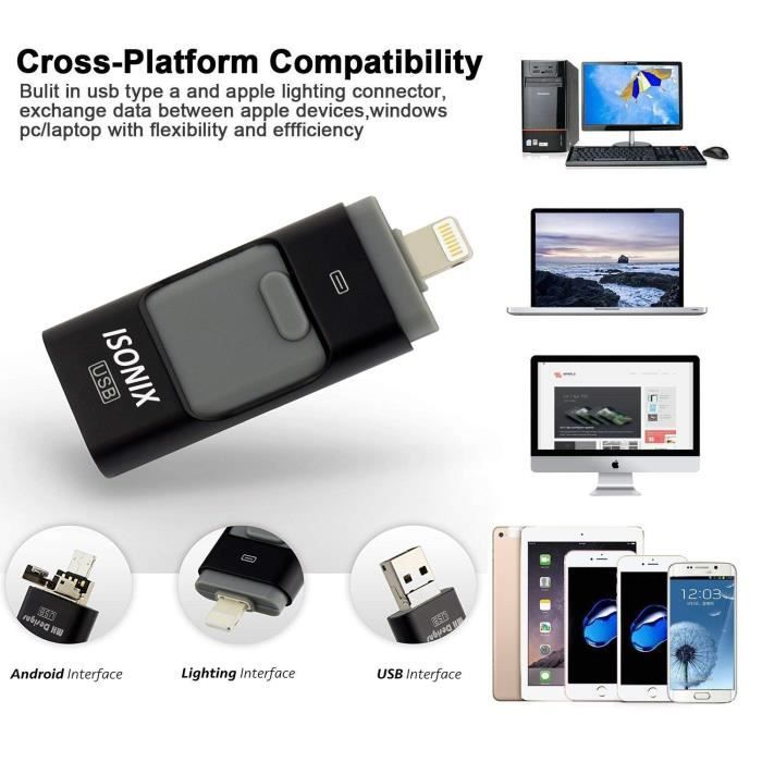 Clé USB 3.0 512 Go Compatible Pour IPhone Flash Drive Avec Connecteur