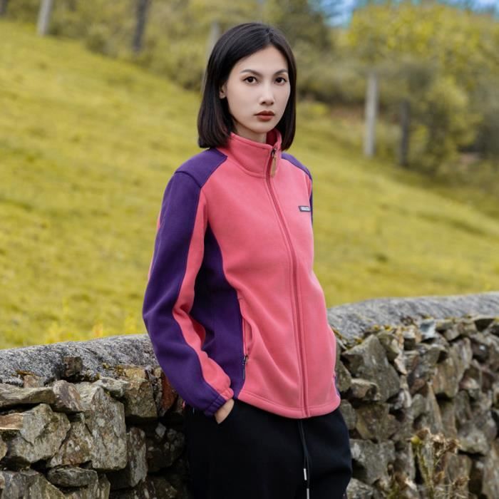 Veste Polaire Femme Rouge Randonnee Alpinisme Col Montant Fermeture Eclair