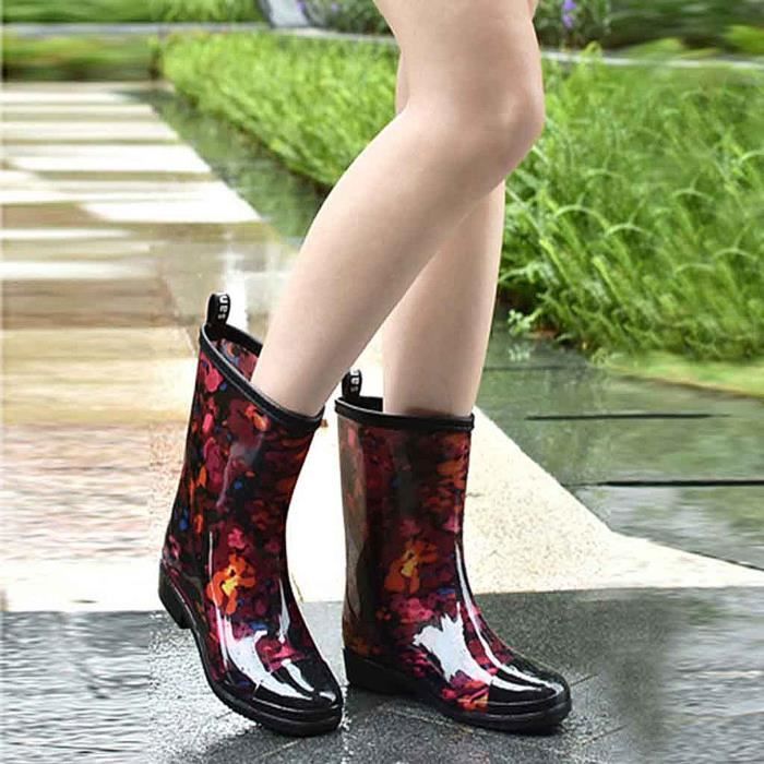 Bottes de pluie femme antiderapantes style punk LUKCOLOR Rouge Caoutchouc Carre Rouge Cdiscount Chaussures