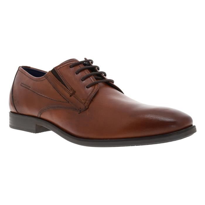 Derbies Bugatti Homme Cuir Marron Brun cognac Lacage 3 trous et soufflets elastiques fins Brun cognac Cdiscount Chaussures