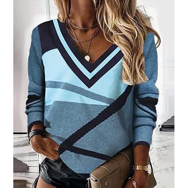Pull Femme Marque Inconnue Col en V Couleur Unie Manches Longues