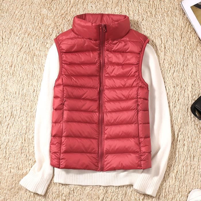 Doudoune sans manches femme ECELEN Legere Col montant Duvet de canard blanc Rouge Cdiscount Pret a Porter