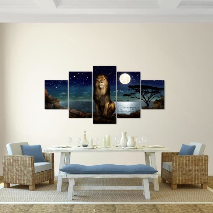 CUDAOO Impression sur Toile Lion Abstrait, Ombre des lions à motifs dorés pour la maison, le salon, la chambre à coucher - 70x100cm Encadrée(Gris