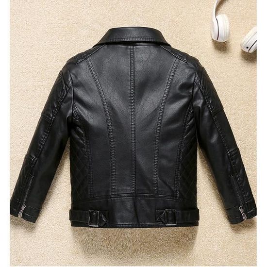 Veste en Simili Cuir Enfant Blouson Cuir Matelass Gar on Noir