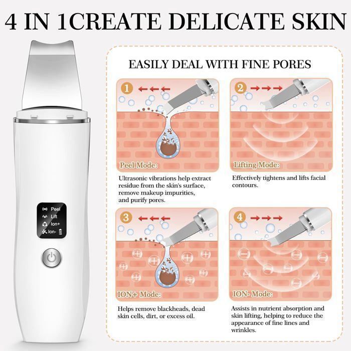 Nettoyeur De Peau Visage Ultrasonique - Épurateur Points Noirs, Anti-rides, Portable, Neuf