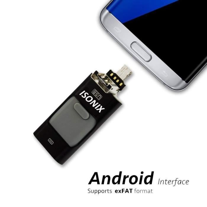 Clé USB 4-en-1 32 Go - Connecteurs IPhone, USB-C, Micro-USB, USB 3.0 - Transfert Rapide Entre Téléphone Et PC