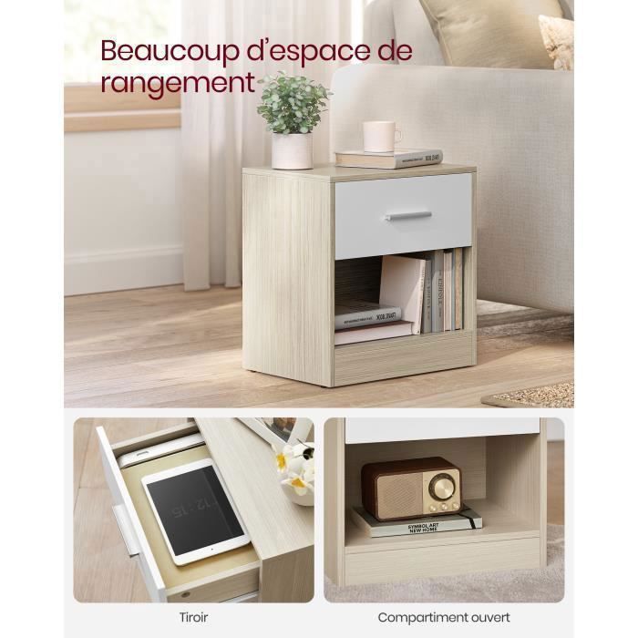 Table de Chevet - VASAGLE - 3 Tiroirs - Bande LED ulticolore Réglable