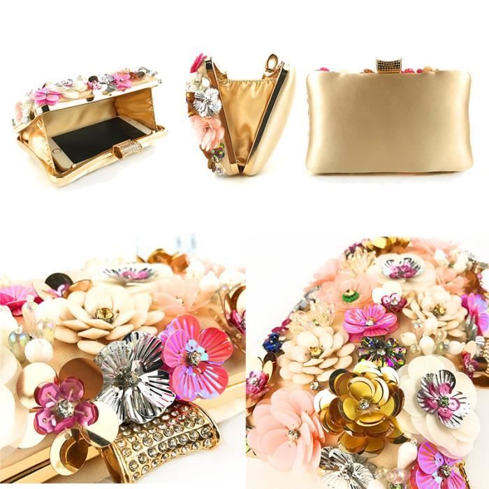 Sacs main de soir e floraux pour femmes Strass color s Or