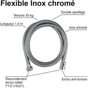 Kit Barre De Douche Pommeau Rond 15cm Haute Pression Chrome - Cascade + Flexible 1.5m