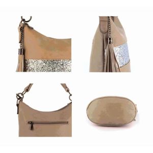 Sac Bandoulière Femme Marron Clair – Pochette Avec Ceinturons Et Paillettes, Neuve
