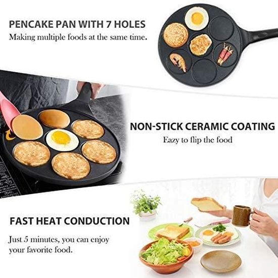stillcool poele a crepe 7 moule antiadhesive mini crepiere chauffante pour petit dejeuner cuiseur a oeufs frits noir cdiscount maison
