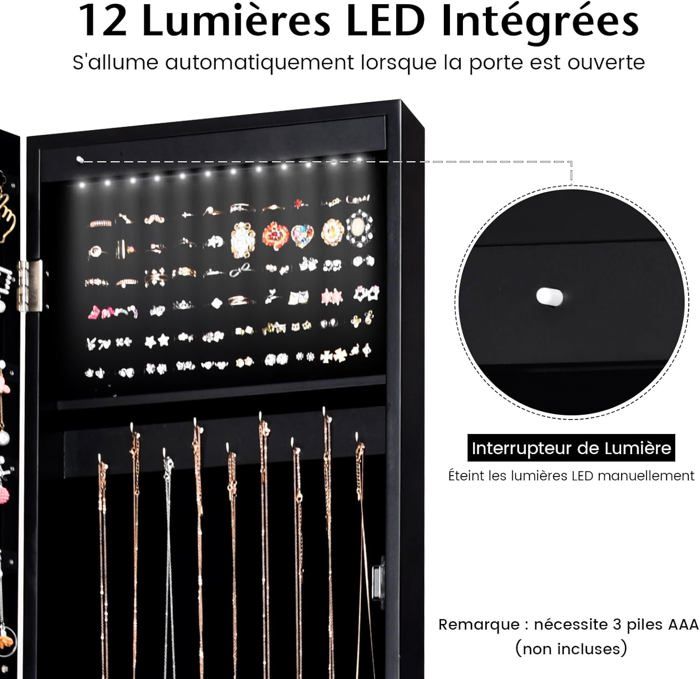 RELAX4LIFE Armoire à Bijoux Sur Pieds Avec Miroir 107X24 CM Organisateur De Bijoux Scandinave A 5 Etageres Avec Verrouillage A Cle Pour Bagues Boucles Doreilles Bracelets Noir 67324104 RELAX4LIFE Armoire à Bijoux Sur Pieds Avec Miroir 107X24 CM Organisateur De Bijoux Scandinave A 5 Etageres Avec Verrouillage A Cle Pour Bagues Boucles Doreilles Bracelets Noir 67324104