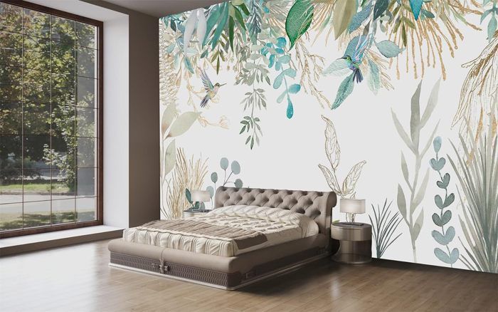 Papier Peint Panoramique Soie 300x210cm Fresque Murale 3D Plantes ...