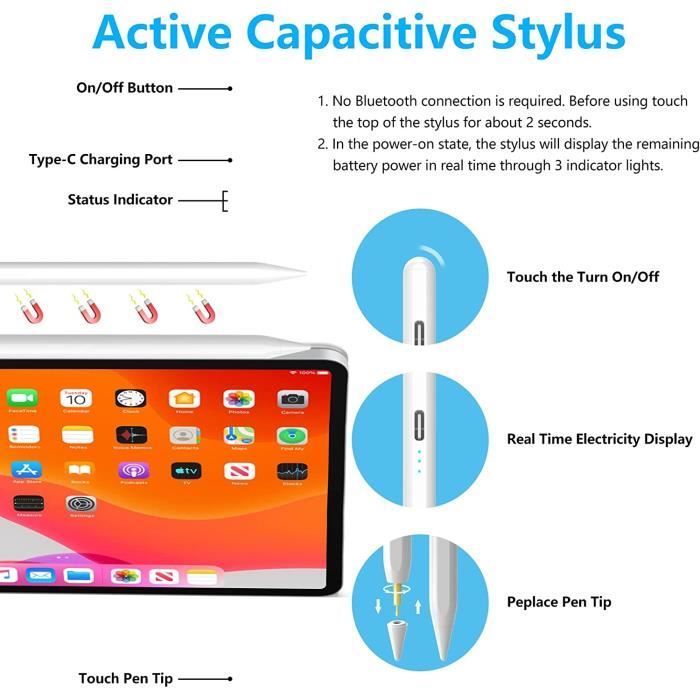 Stylet Active Bluetooth - Stylet pour écran tactile avec rejet de la paume  - Stylet
