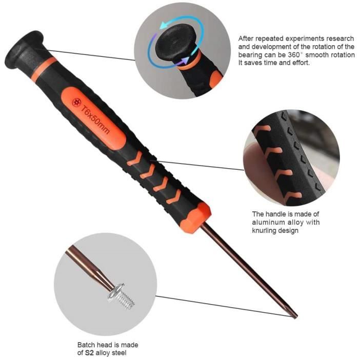 Lot de 2 torx t6 t6h tr6 security tournevis screwdriver pour