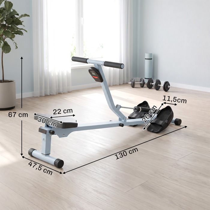 Rameur Hydraulique SPORTNOW 12 Niveaux - Rameur Appartement Avec Écran LCD, Pédales Antidérapantes, Charge Max 130kg - Noir