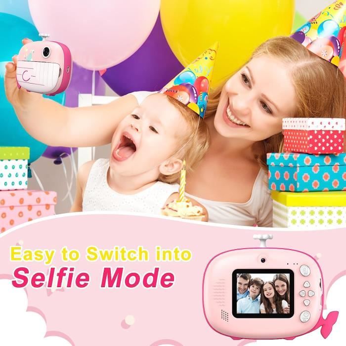 Norme rose-Appareil photo instantané pour enfants, écran 2.4 pouces, 1080P, enregistrement vidéo