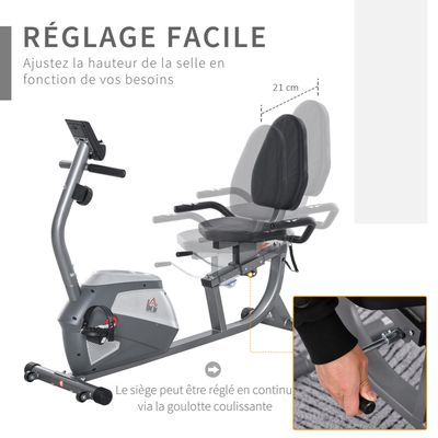 Vélo D'appartement Semi-allongé Magnétique - 16 Niveaux Résistance, écran LCD, Connexion APP, Max 180 Kg