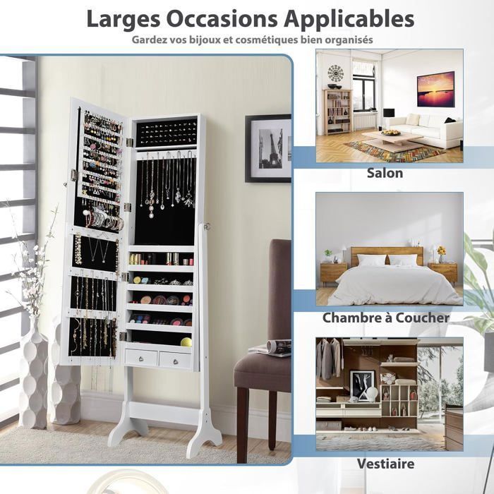 Goplus - Armoire à bijoux sur pied avec miroir inclinable - Rangement