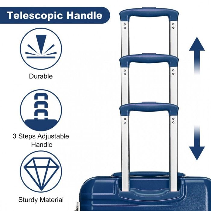 British traveller Valise rigide en ABS PC durable avec 4 roues pivotantes TSA Lock YKK Zipper, Bleu marine/marron, L(large 28inch), Bagages à coque rigide