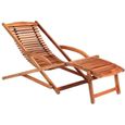 CASARIA® Chaise longue en bois d'acacia Bain de soleil ergonomique avec appui tête Transat jardin Repose pieds amovible-0