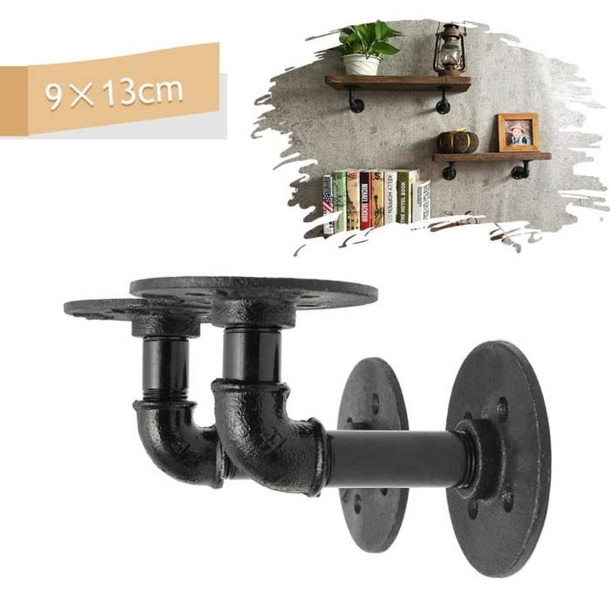 2pcs support etagere mural retro en metal support tablette mural plancher style industriel pour deco salon chambre salle de bain sal achat vente objet decoration murale cdiscount
