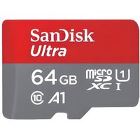 Carte Mémoire micro SDXC SanDisk Ultra 64Go Adaptateur SD Vitesse de Lecture Allant jusqu'à 100Mo/S, Classe 10, U1,A1