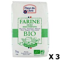 Lot 3x Farine T80 semi-complète BIO 100% blés français - Fleur du Jura - paquet 1kg