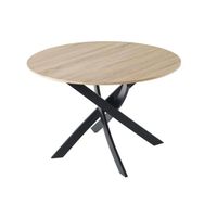 Table à manger ronde fixe, salon, Modèle ZEN, couleur chêne, Pieds métalliques, 90x90x77cm, RF717
