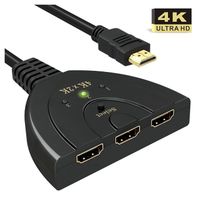 4K, Commutateur HDMI a 3-Port Separateur HDMI Commutateur HDMI prend en charge 4K / Full HD1080p / 3D avec cable a grande vitesse