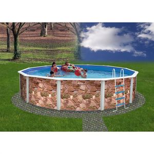 PISCINE ROCALLE Piscine hors sol en acier circulaire / ronde 460 x 120 (Kit complet piscine, Filtre, Skimmer et échelle)