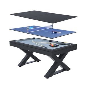 TABLE MULTI-JEUX Table multi-jeux en bois noir ping-pong et billard