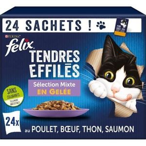 BOITES - PATÉES LOT DE 3 - FELIX - Tendres Effilés Sélection Mixte en Gelée Pâtée pour chat - Boite de 24 sachets de 85 g