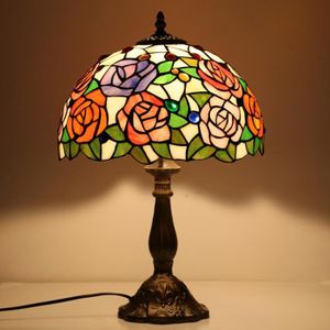 16 pouces de style pastoral vitrail Rose série lampe de table chambre à coucher lumière lampe de lecture 