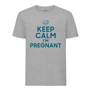T-SHIRT T-shirt Homme Col Rond Gris Keep Calm I'm Pregnant Enceinte Mère Future Maman