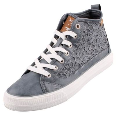 Baskets Montantes Femme MUSTANG - Cuir Synthétique Doublé Fourrure - Blanc/beige - Hauteur Tige 11 Cm - Semelle 4 Cm