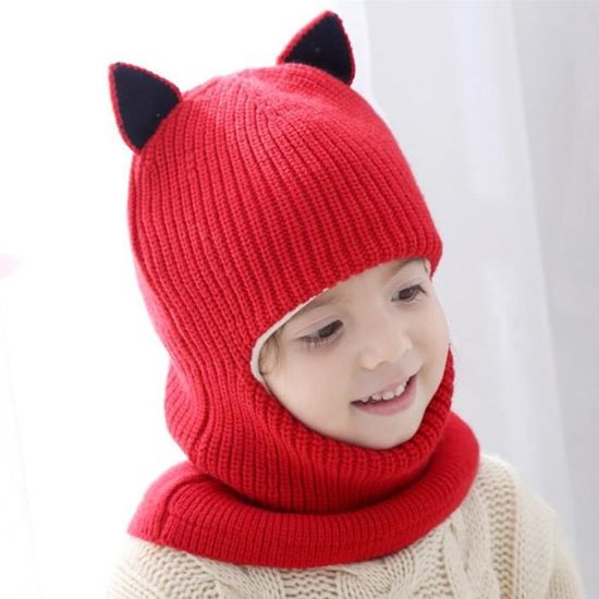 Cagoule enfant façon tricot rouge - Casquettes Bonnets