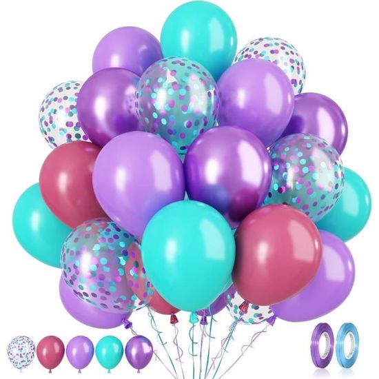 26pcs Ballons sirène avec ballons confettis en latex, ballons bleu violet  rose clair et rubans pour les décorations de fête d'anniversaire Licorne  Sirène Party