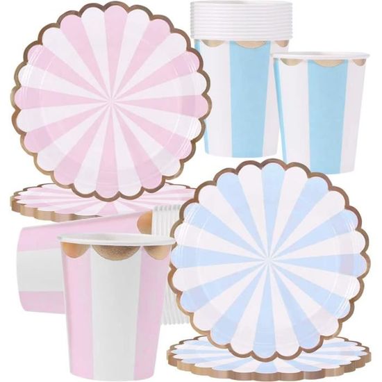 Vaisselle Jetable Anniversaire Fille,Lot De 40 Assiettes Et Tasses Jetables Couleur Pastel